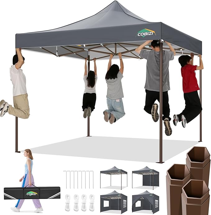 COBIZI 10x10 Pop Up Canopy Tent Heavy Duty with 4 Sidewalls, Commercial Easy Up Instant Canopy Outdoor for Events Party Wedding, All Weather Waterproof UV 50+ with Carry Bag (Leg Upgraded), Gray