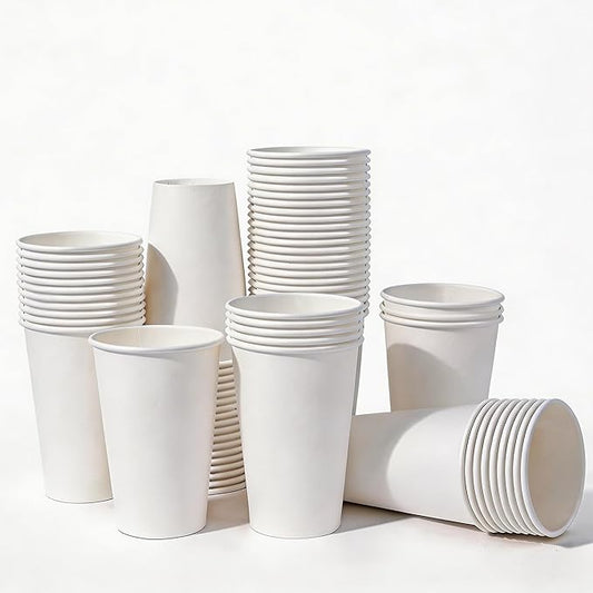 MOUMOULIFE Disposable Paper Coffee Cups 16 oz 300 Count, Leak-Proof White Hot/Cold Cups for Coffee Tea Water, Perfect for Party Picnic Travel & Large Events by moumoulife