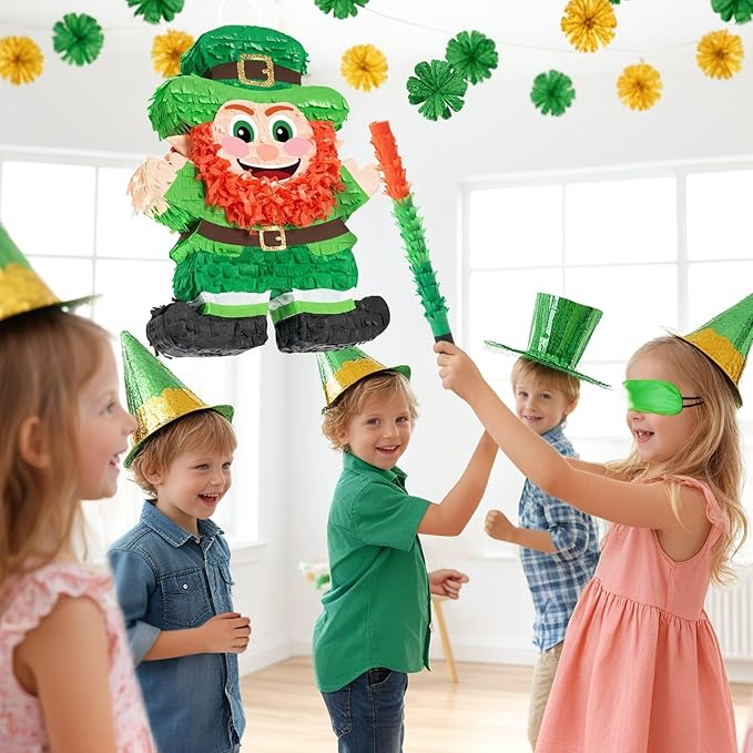 WERNNSAI St Patricks Day Piñata Game St.Patrick's Kids Piñata with Blindfold and Stick for St Patricks Party Decoration Green Shamrock Piñata Candy Holder Party Supplies Baby Shower School Activities