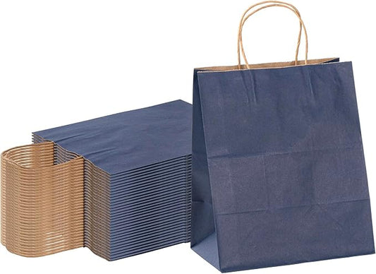 Restaurantware-Saving Nature 10 x 6.75 x 12 Inch Shopping Bags, 100 Medium Retail Bags With Handles - Sustainable, Durable, Dark Blue Paper Merchandise Bags, For Wedding, Birthday Party Favor by Restaurantware