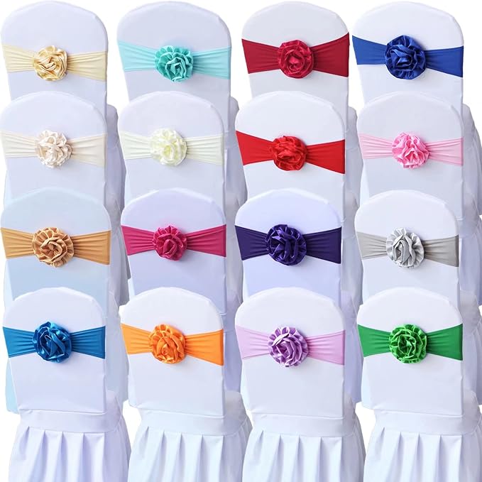 Spandex Stretch Flower Chair Sashes Chair Bands Polyester Bows for Party Hotel Wedding Banquets Decoration （Royal Blue 20 PCS） - Image 2