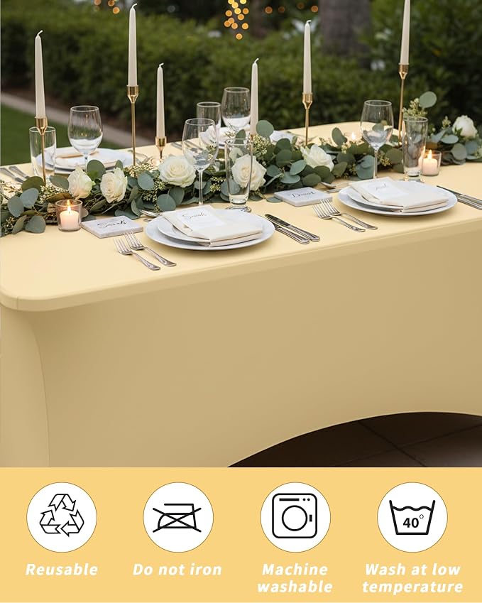 Fixwal 2 Pack 6FT Champagne Tablecloth Rectangle Spandex Fitted Table Cover - Image 6