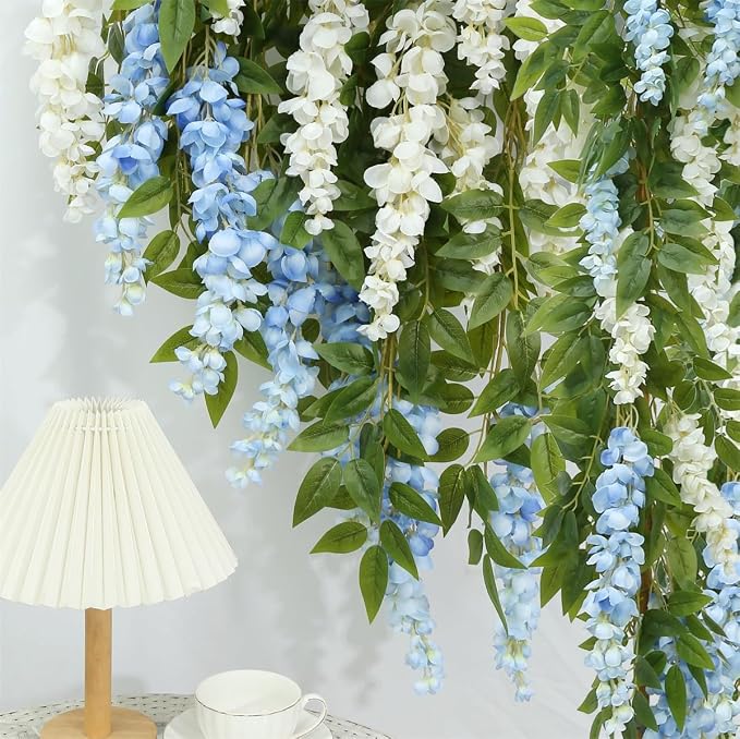 4 Pcs Two-Tone Flower Vine Artificial Wisteria Garland Silk Faux Hanging | blue-white Suitable for Home Hotel Stairs Wedding Arch Party Indoor Outdoor Decoration - Image 3