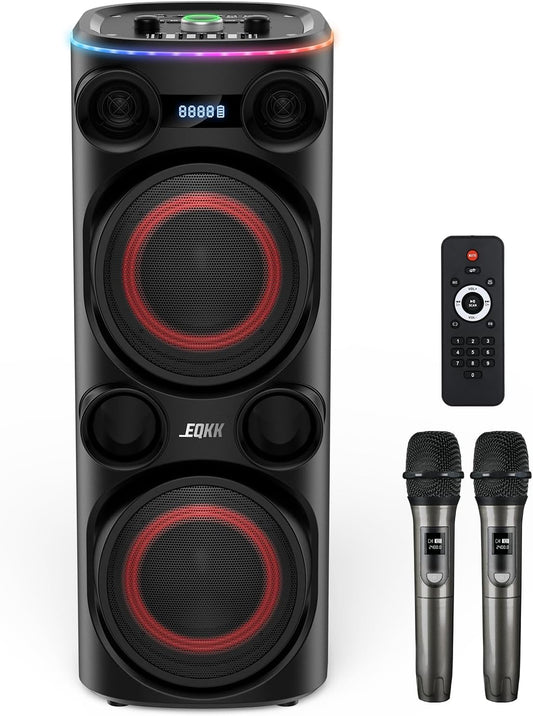 25.9''Karaoke Machine with 2 Wireless Microphones, 5.3 Speakers Bluetooth Speaker for Adults New Party Portable PA System Outdoor Bluetooth with 8” Woofer Wireless with Party Light(Recordable)