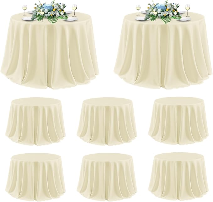 sancua Beige Round Tablecloth 120 Inch Fit 48-96 Inch Tables, 8 Pack | Circle Polyester Fabric Table cloth for Wedding Party Reception Banquet Birthday, Washable Formal Covers by sancua