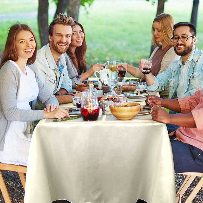 Moukeren Rectangle Tablecloths 58" x 102" for 6 ft Tables, Ivory, 18 Pack | Wrinkle Resistant Polyester, Reusable Washable Bulk Tablecloths, Wedding Party Restaurant - Image 6