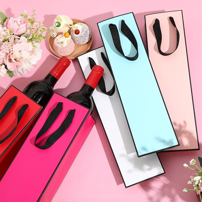 Fumete 50 Pack Wine Bottle Gift Bags Paper Wine Gift Bags Bulk 13.8x3.7x3.5 Inch with Handles for Appreciation Gifting Wedding Anniversary Birthday Party(Multicolor) - Image 6