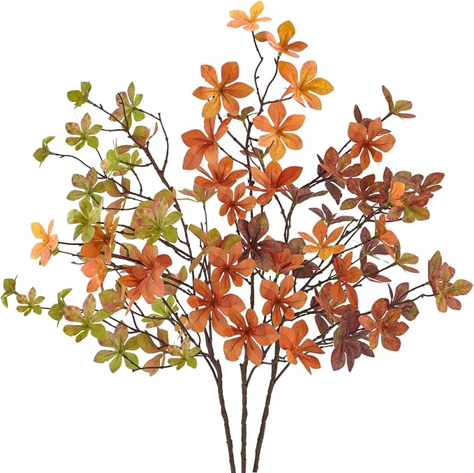 3 Pcs Fall Faux Greenery Stems, Artificial Fall Stem Branches Autumn Leaves with Stems Faux Fall Plants for Vase Home Festival Centerpieces Thanksgiving Fall Decor by Ruidazon