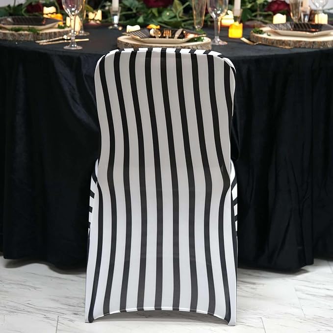 Efavormart 1 Set Black/White Striped Stretchy Spandex Fitted Banquet Chair Covers for Party Dining Chairs Wedding Banquet Outdoor Event Catering Slip Covers - Image 2