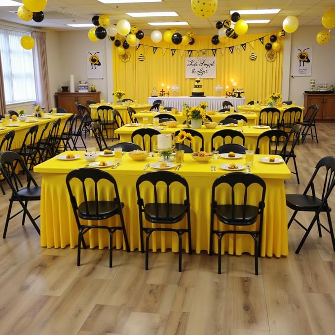 Leegleri 2 Pack Yellow Spandex Fitted Table Clothes for 6 Foot Rectangle Tables - Wrinkle Free, Perfect for Banquets, Weddings & Parties - Image 7