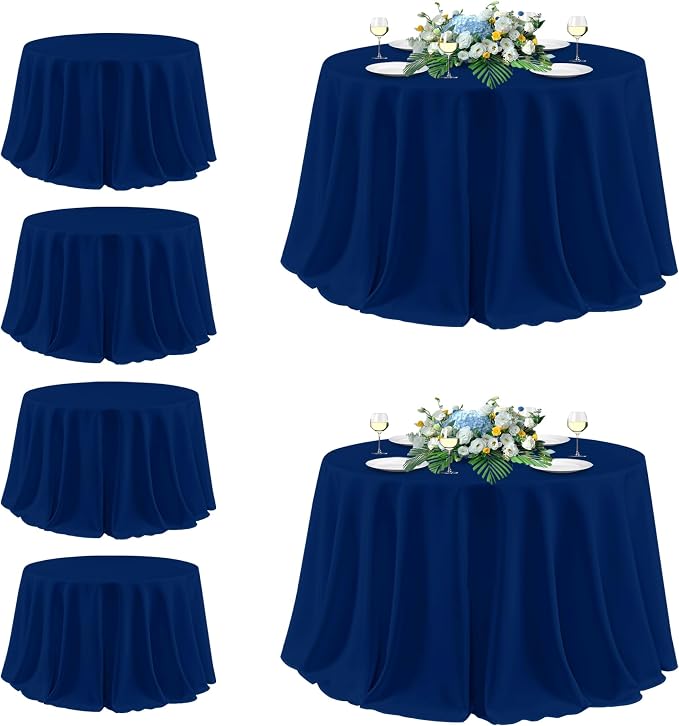 sancua Round Tablecloth 132 Inch Fit 54-96 Inch Tables, 6 Pack Navy Blue | Circle Polyester Fabric Table cloth for Wedding Party Reception Banquet Birthday, Washable Formal Covers by sancua