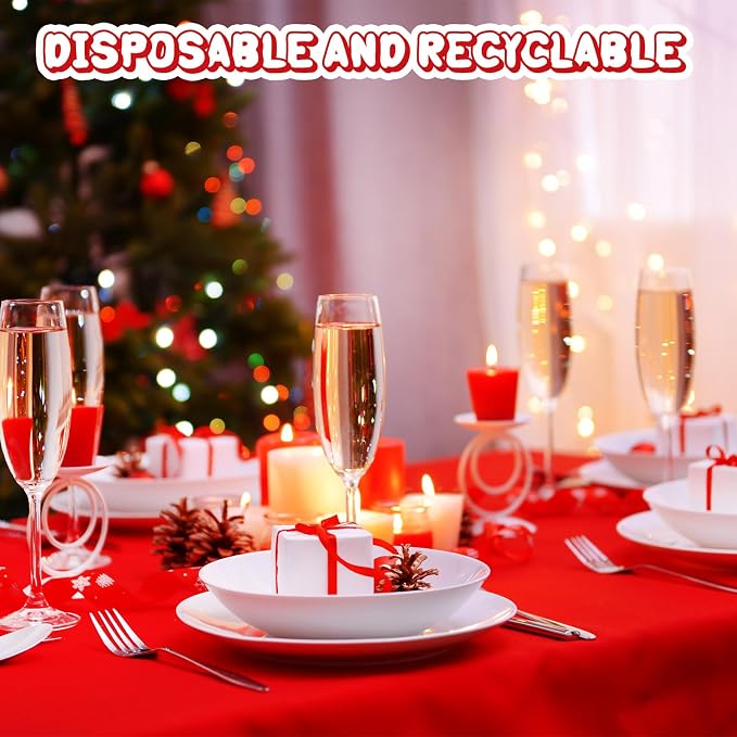 Amylove 36 Pcs Christmas Plastic Tablecloth 84 Inch Round Disposable Plastic Table Cloth Waterproof Decorative Table Cover for Parties Christmas Decor (Red,Green) - Image 6