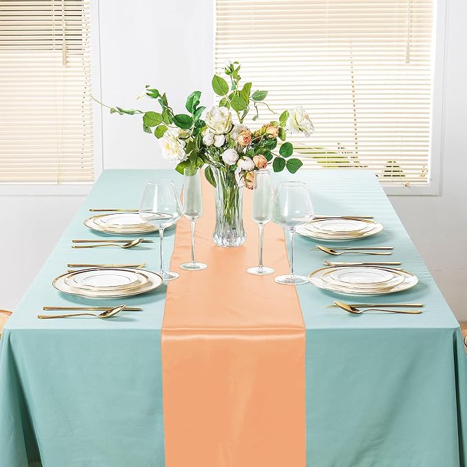 SI Pack of 20 Wedding 12 x 108 inch Satin Table Runner for Wedding, Decorations for Graduations, Engagements, Birthday Parties, Banquets, Runners fit Rectangle, Round Table - Peach - Image 4