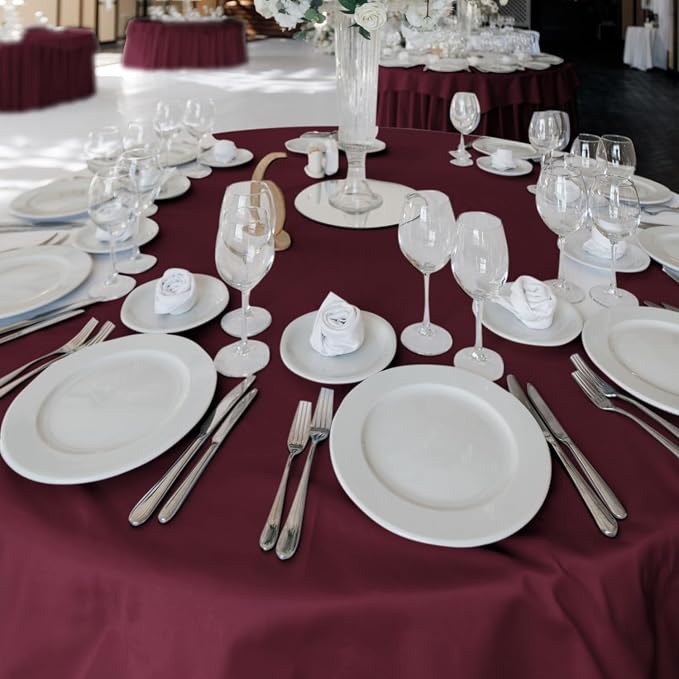 Fitable 6 Pack Burgundy Tablecloths 70 Inch Round for 36"-48" Tables - Image 8