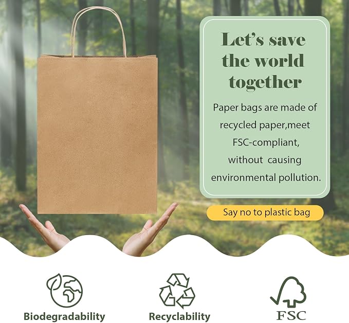 GSSUSA Brown Kraft Paper Gift Bag with Handles, 10x5x13 Bulk Shopping Grocery Paper Bags 200 Pcs, Party Favor Retail Small Business Packaging Mother's Day Merchandise Boutique Wedding Baby Shower - Image 4