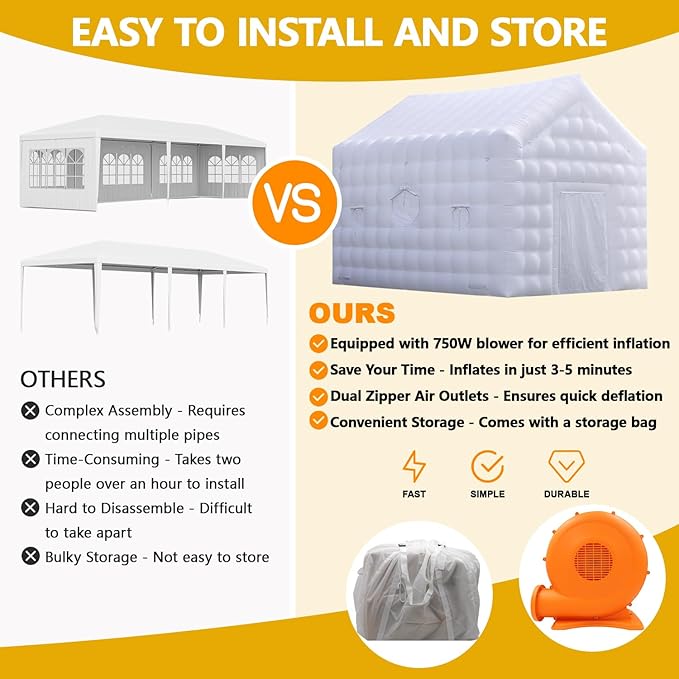 Inflatable Night Club Tent 18x15x15FT, Inflatable Party Tents Outdoor Event House with Blower Disco Lights, White Oxford Birthday Party Marquee Building for Nightclub, Entertainment, Rental Business