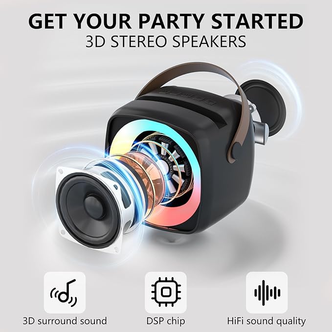 Karaoke Machine 2 Microphones for Home Party with Phone Holder, Wireless Portable Bluetooth Speaker with Dynamic Lights for Kids Adults Mini Voice Changer Mic Speaker Set for Christmas Girls