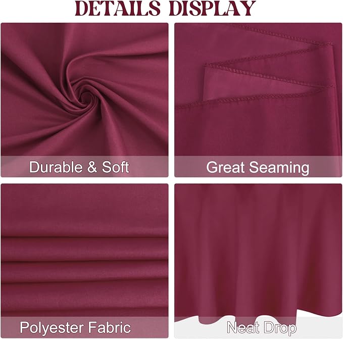 4 Pack Round Tablecloth 90 Inch Polyester Washable Fabric Table Covers for Wedding Dining Table Buffet Parties Banquet Decoration（Burgundy） - Image 4