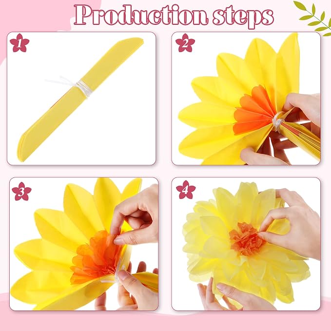 Geyee 54 Pcs Mexican Fiesta Tissue Paper Flowers Party, 8" 10" 12" | Large Colorful Crepe Flower, Mexican Fiesta Party Decorations, for Backdrop Wall Decor, Birthday Wedding Carnival Craft Decor - Image 4