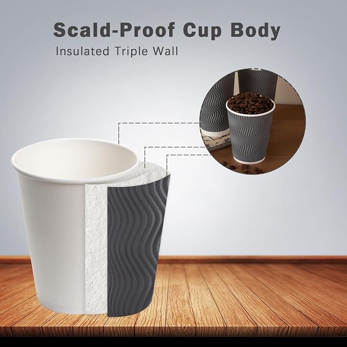 Clawsoff 120 Pack 12 oz Coffee Cups Disposable Insulated Paper Cup Gray | Premium Sturdy Ripple Wall, Ideal For Hot Beverage or Cold Drinks , Office, Home, Cafe, Party, Travel Daily Use - Image 3