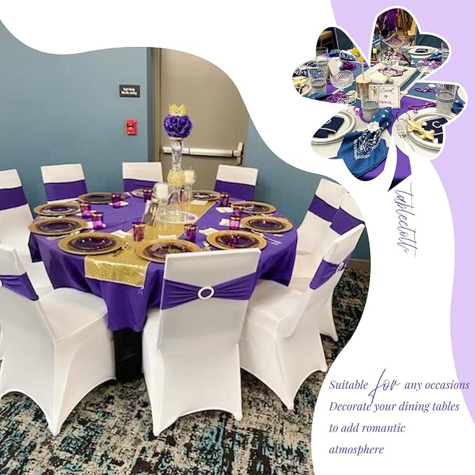 Showgeous 90 Inch Purple Round Tablecloths, Polyester Table Covers | 10 pack Tablecloths for Round Tables Washable polyester Table Cloth Decorative Fabric for Dining Wedding Party Banquet Buffet - Image 3