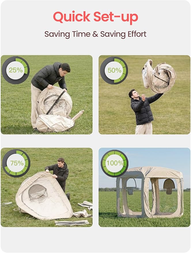 Porayhut Pop up Bubble Tent Screen House 10’X10’Large Camping Sun Shelter,Weather and Cold Proof Pod with Detachable Sunshade Cloth,Waterproof Floor,2 Zipper Doors & 4 Mesh Breathable Windows