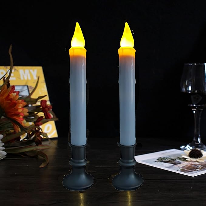 LINCOUNTRY. Battery Operated Window Candles Dusk to Dawn, Christmas Window Battery Operated Taper Candles with Timer, LED Candlesticks with Holder for Halloween Home Décor