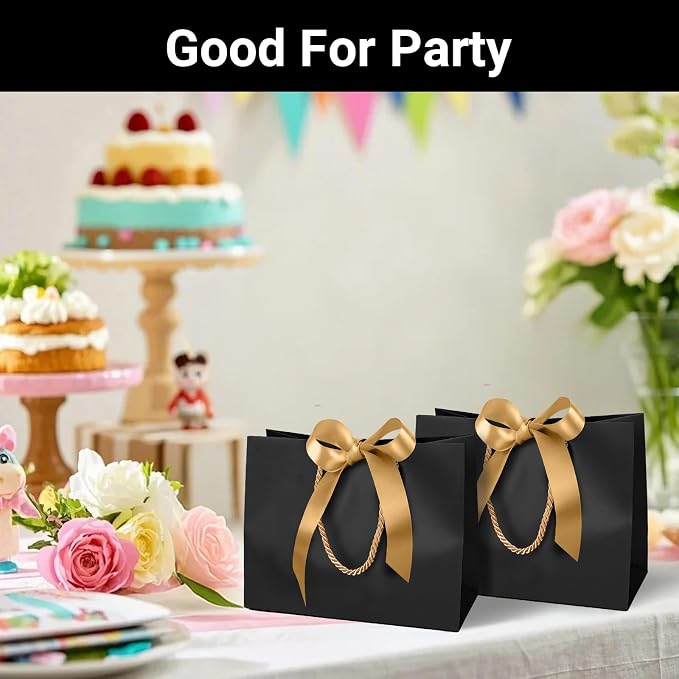 EUSOAR Gift Bags With Ribbon, 12pcs 10.6"x3.1"x8.3" Black Kraft Thank You Paper Bags With Bow Ribbon Handle, Shopping Welcome Gift Treat Bag for Wedding Baby Shower Guests Bridal - Image 6