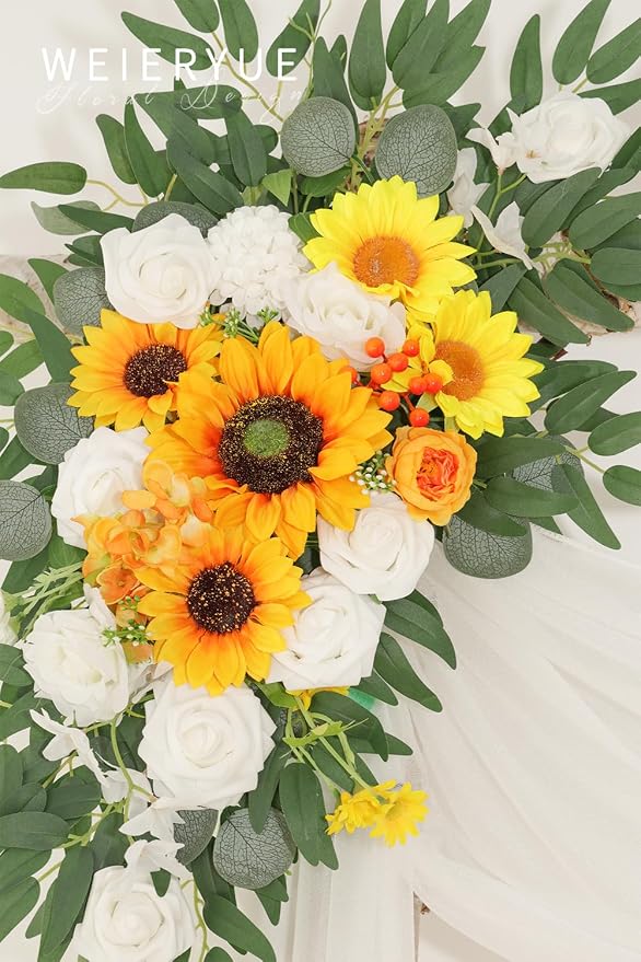 Artificial Wedding Arch Flowers Kit(Pack of 3),2Pcs Artificial Flower Arch Decor,1Pcs Sheer Drape for Wedding Ceremony Arbor for WeddingCeremony (Sunflower Wedding) - Image 3