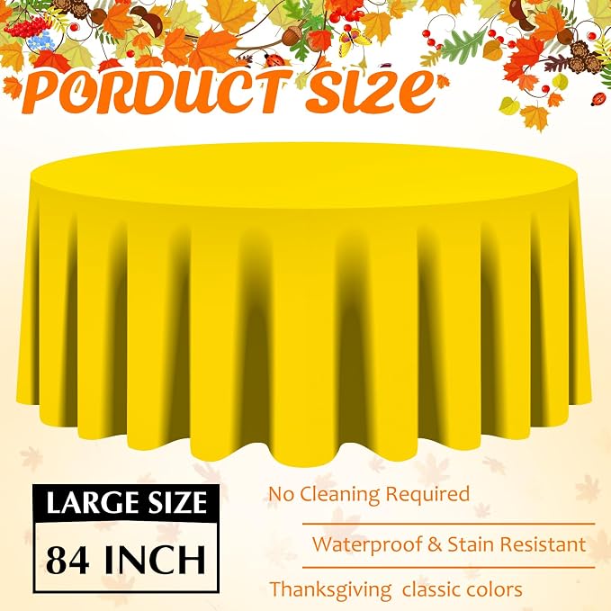 Patelai 24 Pcs Fall Plastic Round Tablecloth Disposable Autumn Table Cover 84 Inch Plastic Circular Tablecloths for Thanksgiving Day Harvest Birthday Party Decoration (Orange,Yellow,Brown) - Image 4