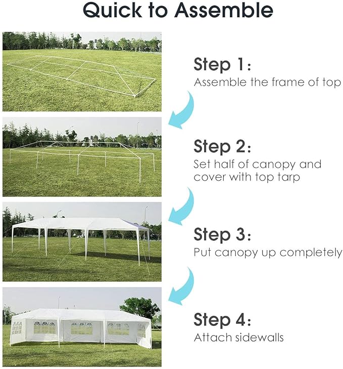 Tangkula 10' x 30' Party Tent, Portable Outdoor Tent with 5 Removable Sidewalls, and Connection Stakes, Ropes, Suitable for BBQ, Beach, Garden and Outdoor Events, Wedding Tent, White