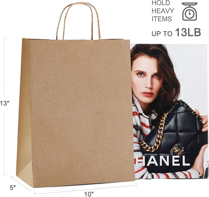 MESHA Brown Paper Bags 10x5x13 200Pcs Medium Gift Bags with Handles Bulk | Kraft Paper Bag for Small Business,Birthday Wedding Party Favor Bag, Shopping - Image 3