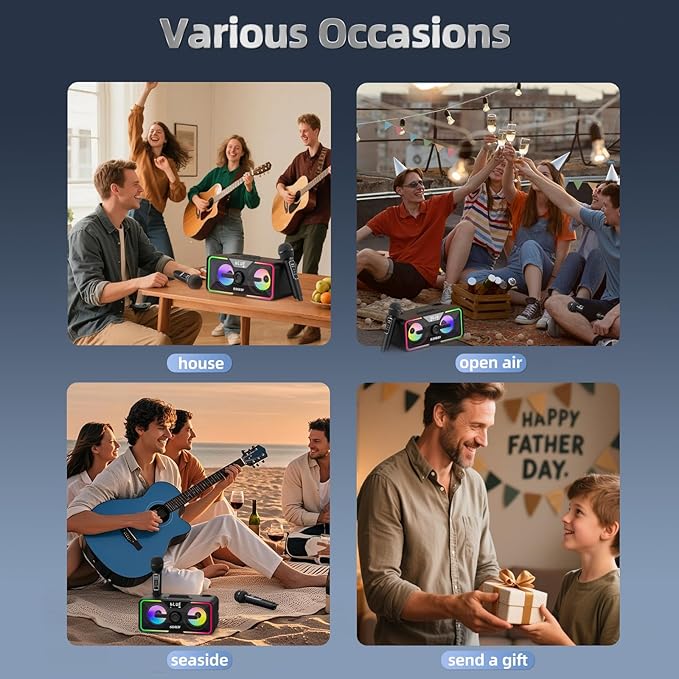 215 Bluetooth Karaoke Machine for Adult Kid with Storage and Charging Station, Powerful Karaoke System, 12H Playtime, Rechargeable Wirless Microphone, Support USB/AUX Indoor Outdoor