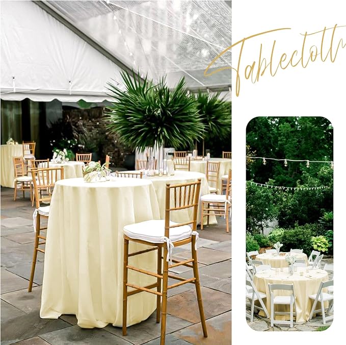 10 Packs 90 Inch Beige Round Polyester Tablecloths | Table Cover for Round Tables, Stain and Wrinkle Resistant Washable Table Cloth, Perfect for Wedding Banquet Parties - Image 6
