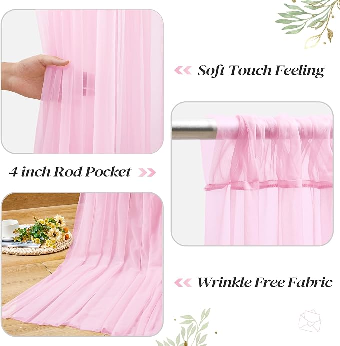 20ft x 10ft Pink Backdrop Curtain with Lights String for Parties, Sheer Tulle Wedding Photo Backdrops Drapes for Baby Shower Birthday Party Decorations Background for Photography - Image 4