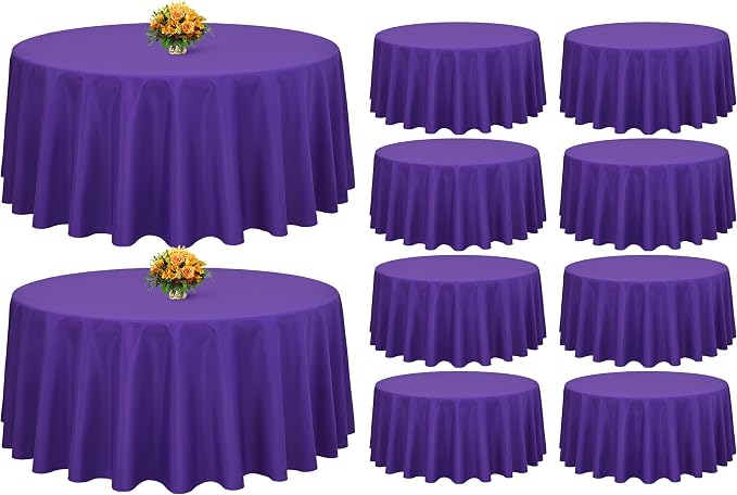 Showgeous 90 Inch Purple Round Tablecloths, Polyester Table Covers | 10 pack Tablecloths for Round Tables Washable polyester Table Cloth Decorative Fabric for Dining Wedding Party Banquet Buffet by Showgeous
