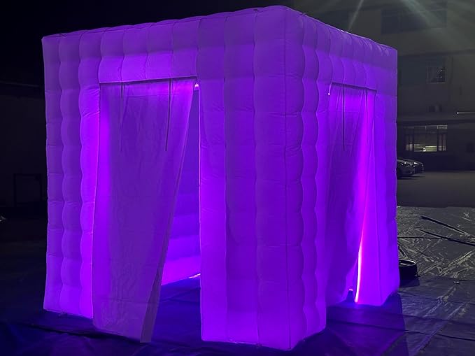 SAYOK Portable Inflatable Photo Booth Enclosure (White, Two Door, 8.2x8.2x8.2ft) Inflatable Photo Booth with Air Blower and Remote Controller Booth Tent Backdrop for Wedding, Event, Anniversary, Party