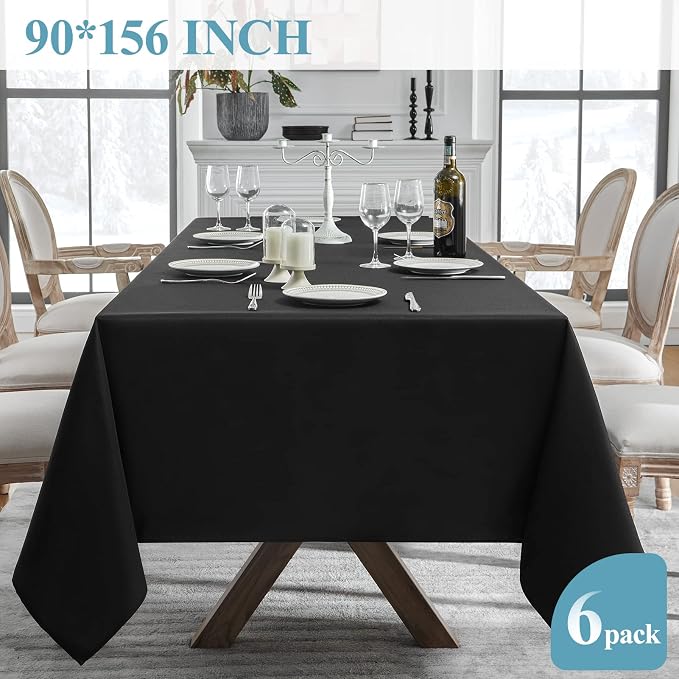 VidaFete 6 Pack 90 * 156inch Black Rectangle Tablecloth for 8ft Tables | Stain & Wrinkle Resistant Polyester Rectangular Table Cloth for Kitchen Dining Wedding Banquet Decoration - Image 5