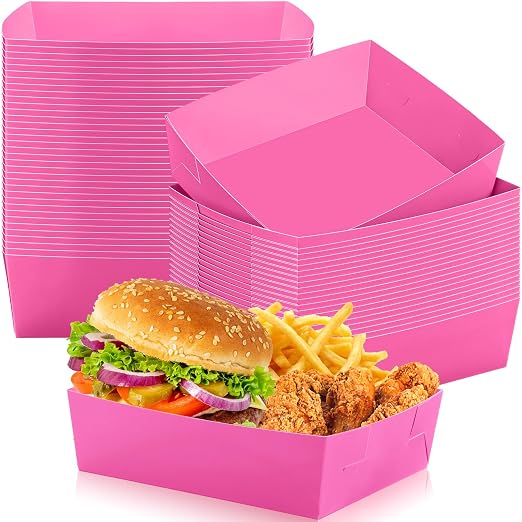 Uiifan 50 Pcs 5 lb Extra Large Paper Food Trays Disposable Food Boat Nacho Plate Serving Snack Trays Grease Resistant Self-assembly for Back to School Party Birthday Wedding Supply (Hot Pink) by Uiifan