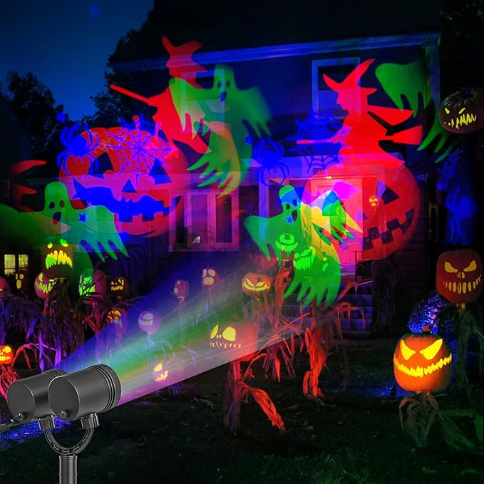 Christmas Decorations Lights Projector Outdoor Waterproof Dynamic with Glowing Spiders Bats Waterproof Double Head Halloween Projector Lights Holiday for Decoration Yard Wall Party