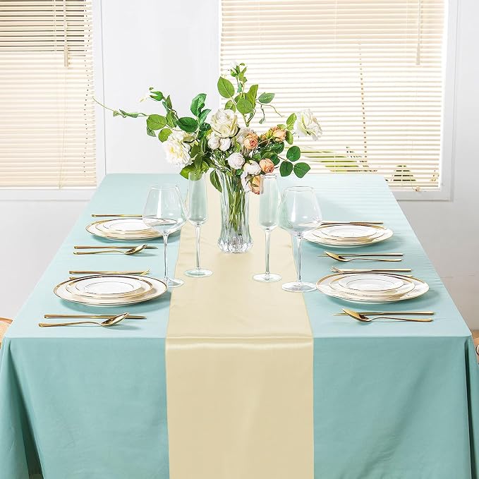 SI Pack of 5 Wedding 12 x 108 inch Satin Table Runner for Wedding, Decorations for Graduations, Engagements, Birthday Parties, Banquets, Runners fit Rectangle, Round Table - Cream - Image 4