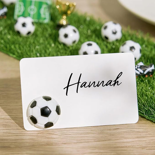 UNIQOOO 24Pcs Soccer Place Card Holders Bulk, Name Card Stands Set, for Sports Party Decor, Birthday Table Setting, Name Tag, Party Food Labels