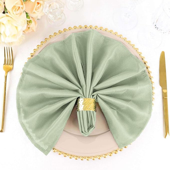 Tableclothsfactory Premium 100 Pack | Sage Green Polyester Linen Dinner Cloth Napkins, Reusable Linen | 20"x20" | Washable for Party & Decorations by TABLECLOTHSFACTORY