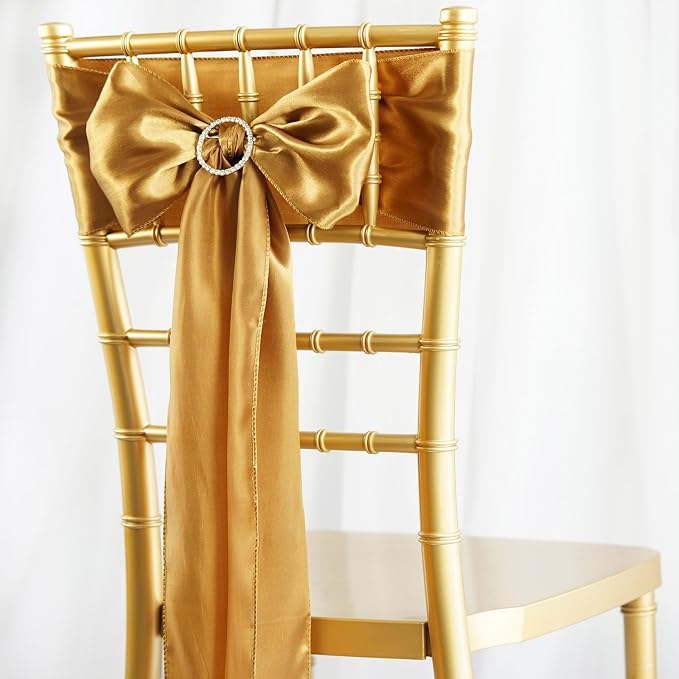 Balsa Circle 50 Antique Gold Satin Elegant Chair Cover Bows Sashes Wedding Banquet Decorations Party Supplies Engagement Events Reception - Image 3