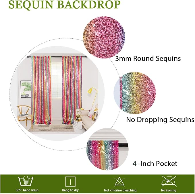 ShinyBeauty Rainbow Sequin Backdrop Curtain 4x10FT 4 Panels - Image 5