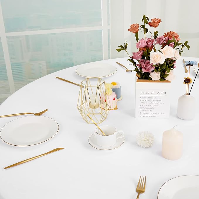 12 Pack White Round Tablecloths, 120 Inch Polyester Table Cloth - Image 6