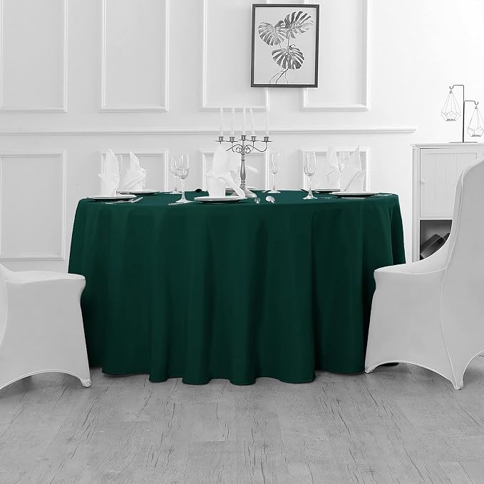 Fokitut 2 Pack Waterproof Round Tablecloth, 132 Inch, Stain Resistant and Wrinkle Polyester Table Cloth, Fabric Table Cover for Kitchen Dining, Wedding, Party, Holiday Dinner-Hunter - Image 5