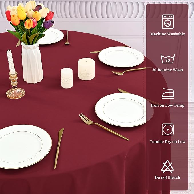 YMHPRIDE 6 Pack Round Tablecloths - Burgundy, 90 Inch Polyester, Washable Fabric Table Covers for Wedding, Party, Dining, Banquet - Image 4