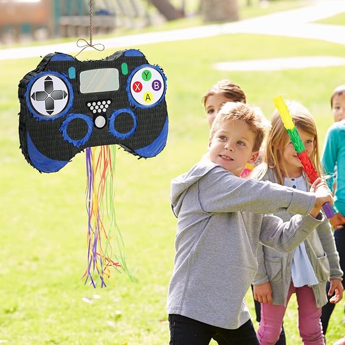 WERNNSAI Video Game Piñata - Game Controller Piñata Bundle with Blindfold and Bat for Boys Kids Piñata Gaming Theme Party Decoration Supplies Pull String Piñata for Birthday Party Celebration Blue