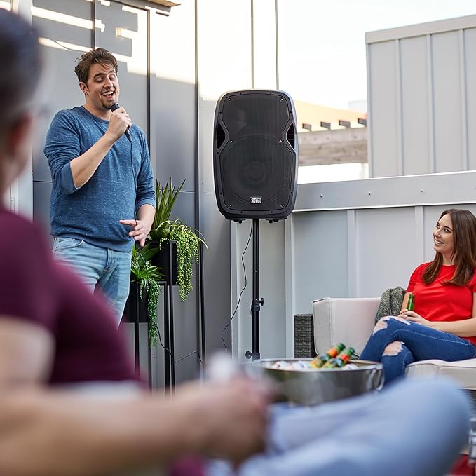 Acoustic Audio by Goldwood 15 Inch 1000 Watt Bluetooth LED Speaker System with RCA25 Pro Audio 25 Foot Stereo Cables, Red/White (2 Pack)